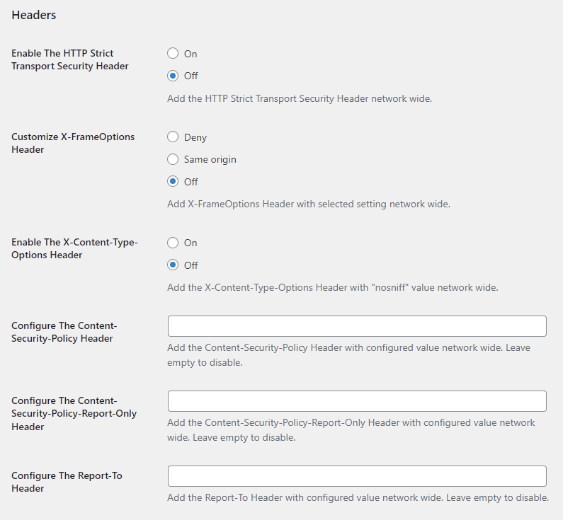 header settings