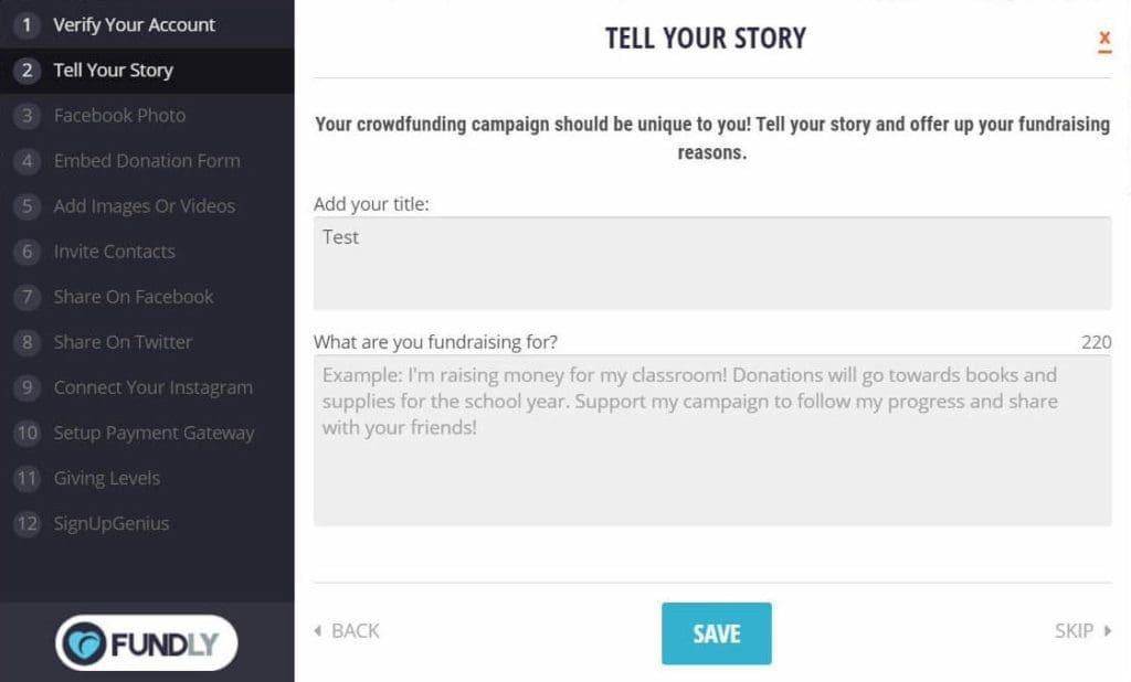 Fundly campaign set up