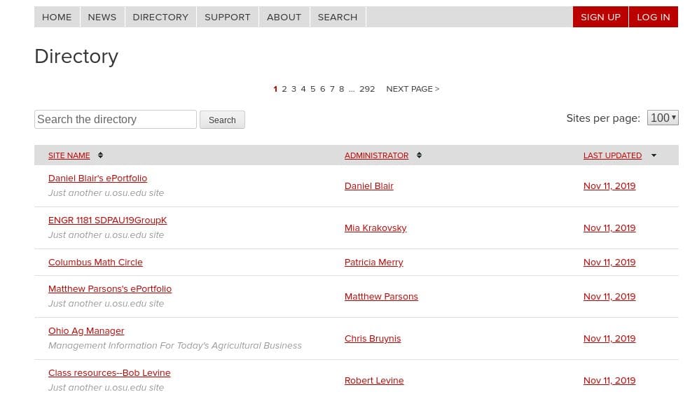 Screenshot of Ohio State University’s website directory.