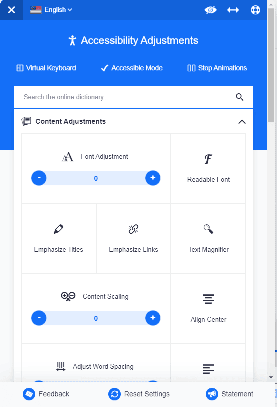 Screenshot of an accessibility toolbar application that we don't reccomend.