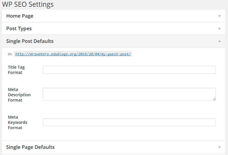 Simple SEO plugin screen.