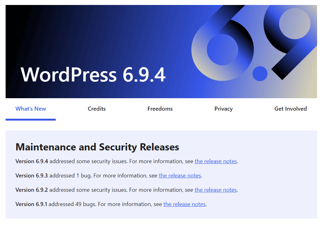 WordPress release notice